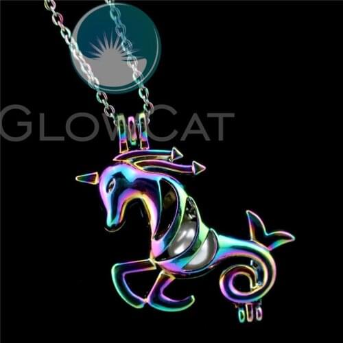 R-C178 Rainbow Colors Capricorn Beads Cage Pendant Perfume Diffuser Aromatherapy Pearl Cage Locket Necklace