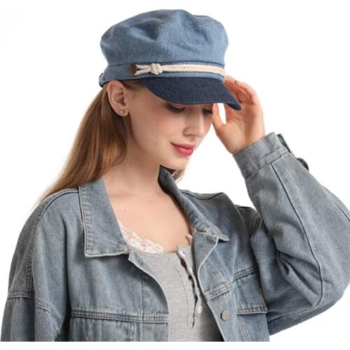 Adjustable Solid Color Newsboy Caps Men Winter Beret For Women Washed Denim Cotton Flat Peaked Cap Women Painter Beret Hats