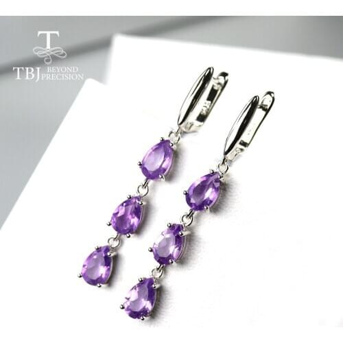 Long earring natural Africa amethyst pear 5*8mm gemstone clasp earring 925 sterling silver fine jewelry for girls daily wear