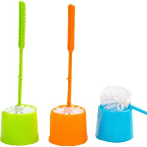 Creative Toilet Brush Thick Plastic Long Handle Bathroom Cleaning Brush with Holder Base for Home Hotel Bathroom