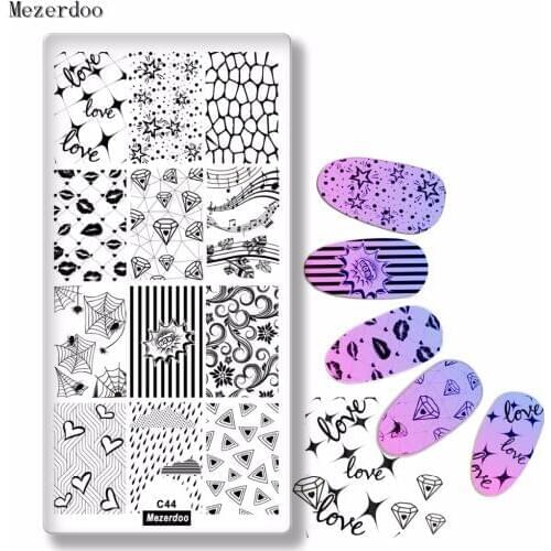 Mezerdoo Nail Art Stamping Plate Lovely Diamond Kiss Love Design Manicure Nail Art Image Stamp Template Stencil Beauty Tools C44
