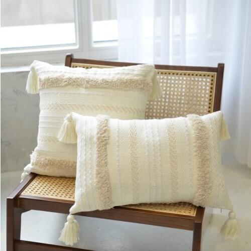 Nordic Tufted Tassels Decorative Cushion Cover 45x45cm Beige Sofa Pillow Case Cover Handmade Home Decoration for Living Room Bed
