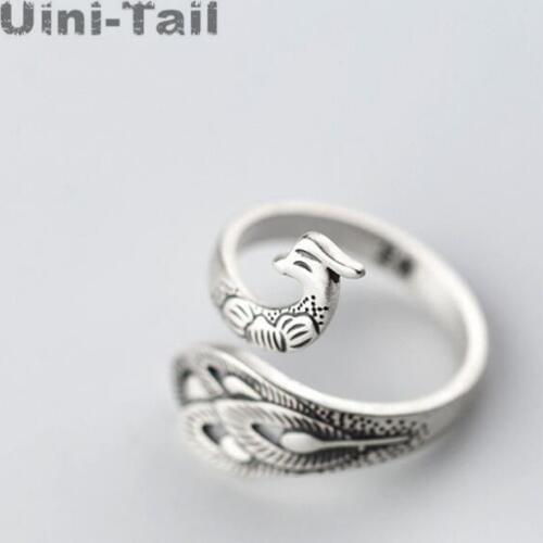 Uini-Tail hot new 925 sterling silver retro Thai silver peacock phoenix wear peony opening adjustable ring accessories female