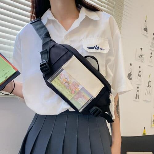 Street trend simple casual sports lightweight shoulder bag fashion contrast color waist bag transparent chest bag female