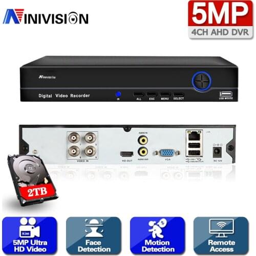H.265 4ch AHD DVR 5MP CCTV 6 IN 1 5MP Hybrid Security DVR Recorder Camera Onvif P2P View For XVI/AHD/TVI/CVI/CVBS/IP Camer