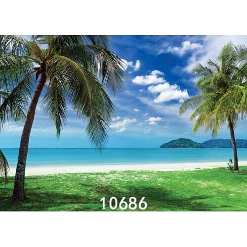 Background Vinyl Photography Backdrops Sea Beach Palm Tree Computer Printed Backdrop for Photo Studio Baby Children Wedding
