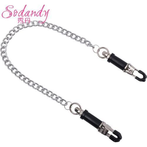 SODANDY Nipple Clamps Breast Sex Toy Nipple Clips With 30CM Chain Metal Clitoris Stimulator Clip For Women Adult Chastity Games