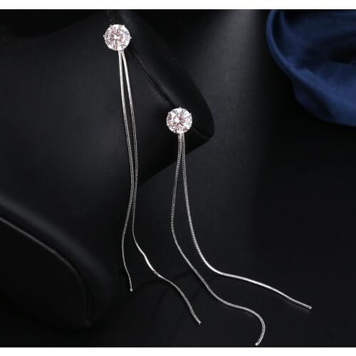 Top Quality 8mm CZ Cubic Zirconia Earrings Silver Plated Long Tassel Dangle Earrings Fashion Crystal Jewelry for Women Best Gift