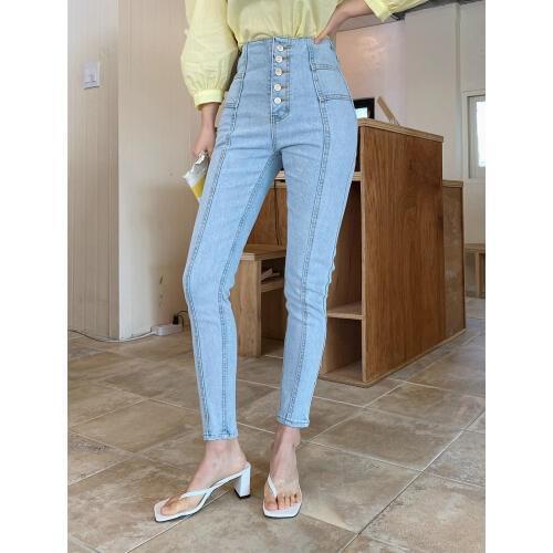 Mozuleva 2020 High Waist Ruffles Women Jeans Pants Single-breasted Female Pencil Jeans Women Streetwear Denim Skinny Trousers