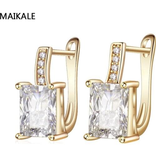 MAIKALE Classic Square Zirconia Stud Earrings for Women Gold Colorful CZ Gem Stone Earrings Wedding Party Jewelry Gifts