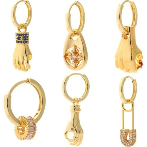 Gesture Hoop Earrings Cubic Zircon Geometric Circle Dangle Earrings Female Gold Copper Ear Rings CZ Party Korean New Fashion