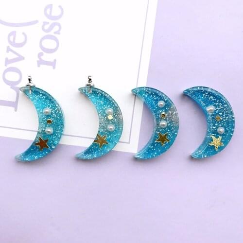 ZALEBABA 10pcs glitter moon star necklace charms very cute keychain pendant necklace pendant for DIY earring
