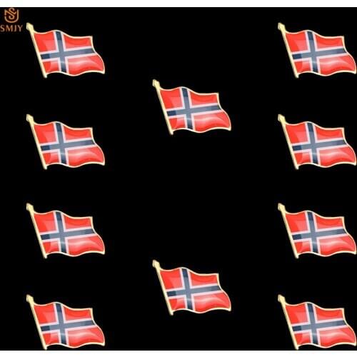 10PCS Norway Waving Paint Flag Brooch Euro Metal Commemorative Badge Tie Backpack Lapel Safety Buckle Jewelry Collection