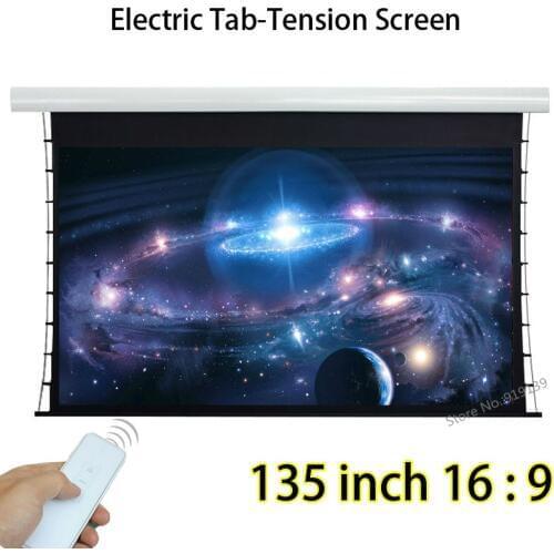 135" Diagonal 16:9 Widescreen Tab Tensioned Electric Projection Screen With Tubular Motor For BenQ Epson 3D Projector