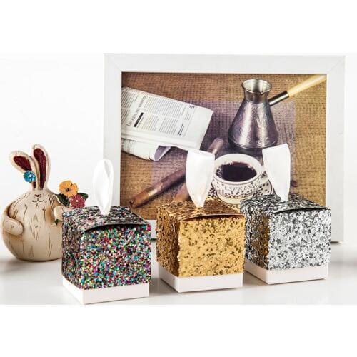 20pcs Glitter Paper Box Gold/Silver Bling Bling Gift Box Gift Box Baby Shower Birthday Party Candy Box Sweet Chocolate Boxes