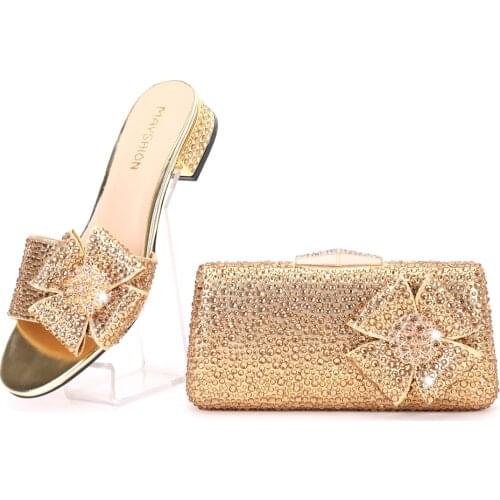 2021 new Italian design African Nigerian high heel party Crystal Rhinestone Wedding Shoes and hand-held straddle Dinner Bag slip