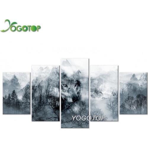 Wild animal 5 pcs Full Drill 5D DIY Diamond Painting "mountain wolf " Natural Landscape Embroidery 5D Home Decor Gift ML809
