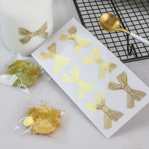 600pcs/lot New Golden Big Bow Gold Handmade Box Packaging Sealing Label Sticker Adhesive Stationery 4.5*3CM Wholesale