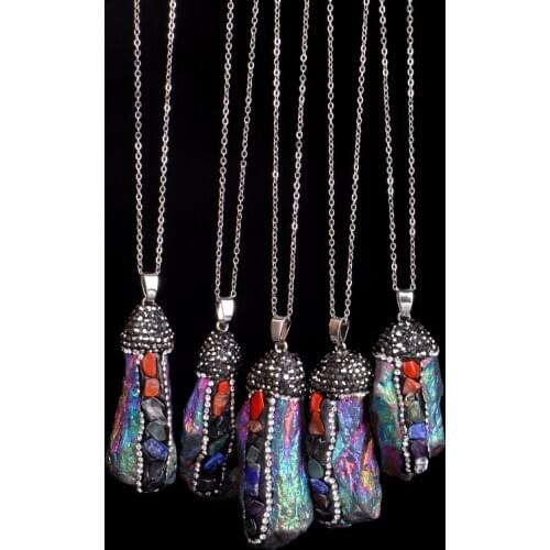 7Chakra Quartz Healing Natural Stone Reiki Pendant Necklace for Women Crystal Mineral Rhinestones yoga Necklaces Bohemian Jewely