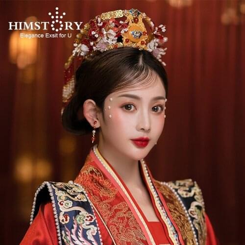 Himstory Ming Dynasty Empress Wedding Hair Tiara Tassel Cloisonne Phoenix Crown Bride Hanfu Hair Accessory