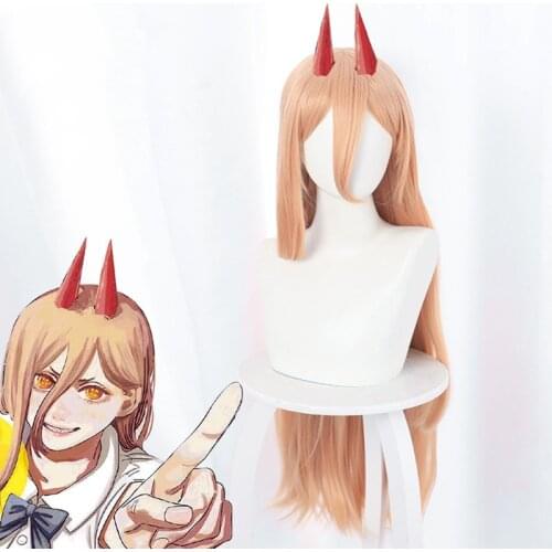 Chainsaw Man Anime Cosplay Makima Long Orange Wig Hairpins Props Heat-resistant Fiber Hair Wig Cap Halloween Party Role Play