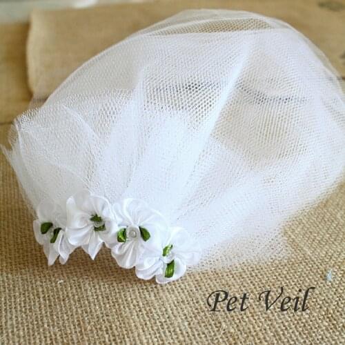 Free Shipping Dog Accessories Hair Pet Veil Match Dog Wedding Dress Pastoral Flowers Tulle Yorkie Maltese Poodle