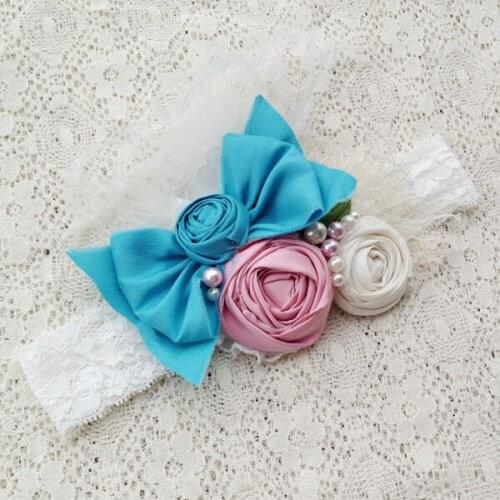 Free Shipping Dupioni Silk Roll Flower Ivory Ostrich Feather Headband Kids Hair Accessories
