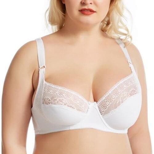 Womens Bra Super Plus Size Female Underwear Unlined Lace Lingerie Full Cup Brassieres for Ladies Large Cup B C D DD E