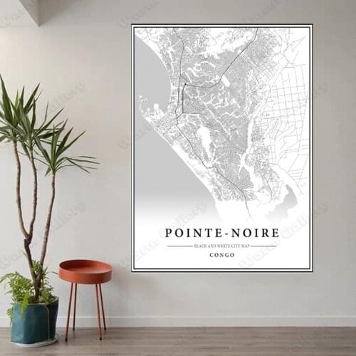 Black and White City Map The Pointe Noire ​City Map Poster HD Print Wall Art Canvas Nordic Landscape Painting For Home Decor