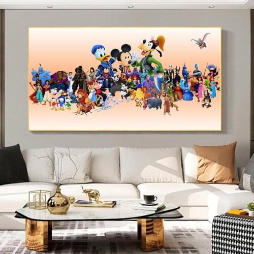 Disney Cartoon Movie Mickey Mouse Donald Duck and Princess Art Canvas Painting Poster and Print Wall Art Picture for Living Room