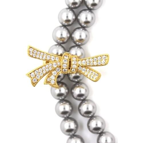 DIY accessories 14K gold injection fair new bow pearl beeswax jade necklace double row fixed adjustment clip