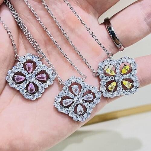 Designer original new Clover color treasure yellow diamond pink diamond necklace pendant shining luxury ladies silver jewelry