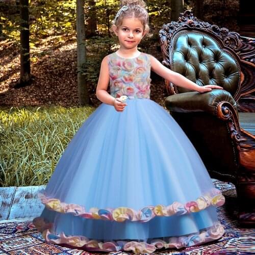Rose Flower Teenage Kids Clothes For Girls Bridesmaid Princess Long Evening Dress Girl Party Wedding 10 12 14 Year Costume
