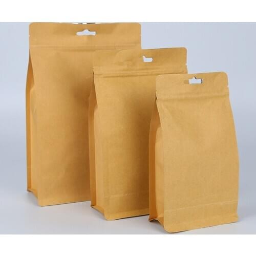 Ferimo 100pcs Eight seal zip lock bag kraft paer stand up packaging storage bags large candy coffee chocolate kitchen supplies