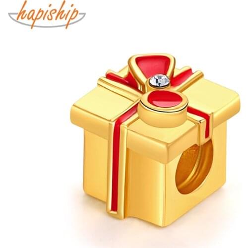 Hapiship 2021 Original Daisy New Fashion Sweet Gold Gift Box CZ Charm Beads Fit Charm Bracelet Female DIY Jewelry Making CZ159