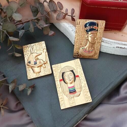 HOSENG Antique Egyptian Totem Pharaohs Guardian Statue Portrait Embossed Brooch Gold Vintage Baroque Jewelry Accessories HS_751