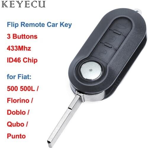 Keyecu Folding Flip Remote Car Key 433mhz ID46 PCF7946 Chip 3 Buttons Uncut Blade For Fiat 500 500L Punto Florino Doblo Qubo