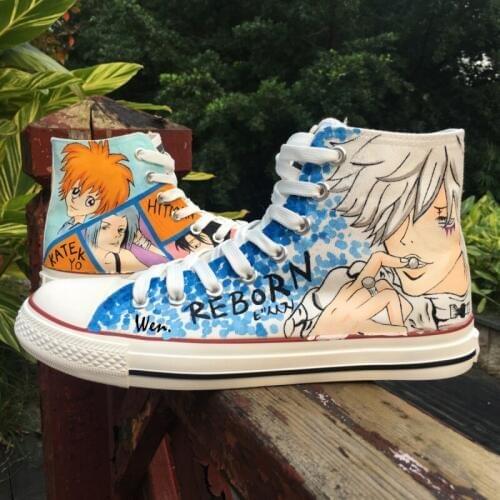 Wen Anime Hand Painted Shoes Design Custom Hitman Reborn Men Womens High Top Canvas Sneakers Birthday Gifts for Boys Girls
