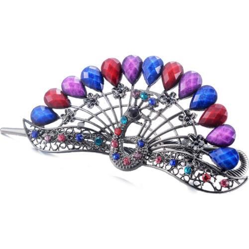 Fashion Peacock Crystal Hair Claws Vintage Women Hair Jewelry Colorful Resin Crystal Big Peacock Hair Clip Cute Girl Ornaments