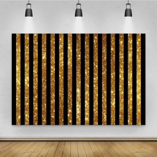 Fashion Black and Gold Vertical Stripe Background Girls Birthday Party Decorative Photography Studio 3D Digital Backdrop Cloth
