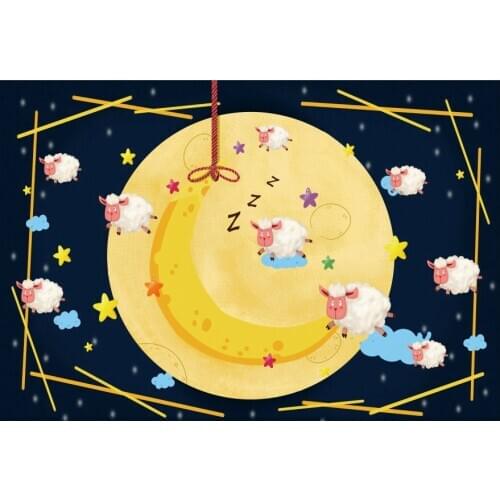 Cartoon Lamb and Golden Moon Scenery Printing Backdrop Party Room Decor Photo Booth Studio Prop