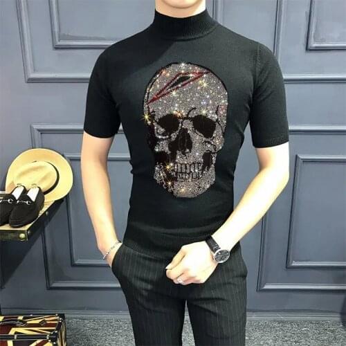 T-Shirt Sweater Men Fashion Short-Sleeved Knitted Crops Suitable For Casual Slim-Fit Wool Comfortable Hot Diamond Warm Knitweat