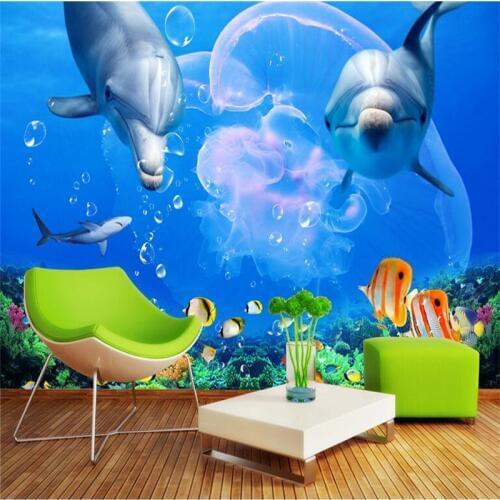 Wallpapers YOUMAN Custom Murals 3d Photos Hd Full Hd Wallpapers Dolphin Great White Shark Underwater World Photo Wall Paper Room
