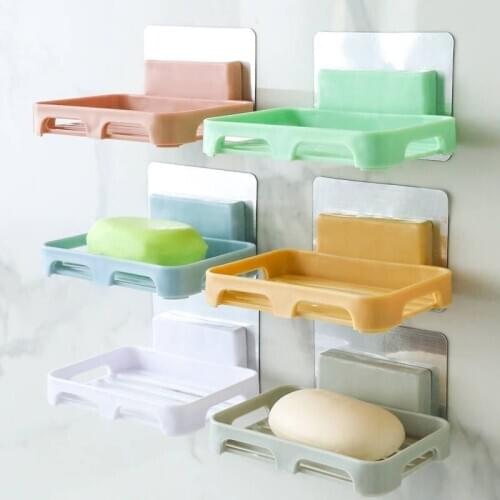4pcs/lot Wall Mounted Layer Soap Dishes Box Drain Sponge Holder Storage Rack Bathroom Accessories Toiletries Organizer E11772