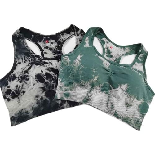 2021 New Tie Dyed Seamless Jacquard Womens Sports Vest Elastic Tight Fitness Push Up Yoga Bra And Sports Underwear