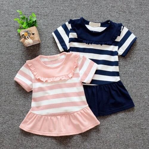 New Fashion Toddler Baby Girls Striped dress cartoon Summer Short Sleeve Dress Princess Party Casual Tutu Dresses Sundress