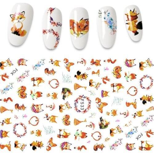 The New 3D Nail Sticker Cute fox stickers for nail Foil Love Heart Design Nails Accessories Fashion Manicure Sticker