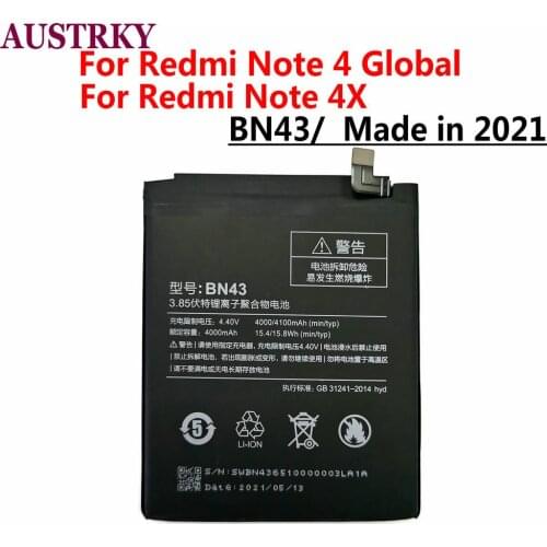 New BN43 Replacement Phone Batteries for Xiaomi Redmi Note 4X / Note 4 global Snapdragon 625 4100mAh Battery+ Tracking Code