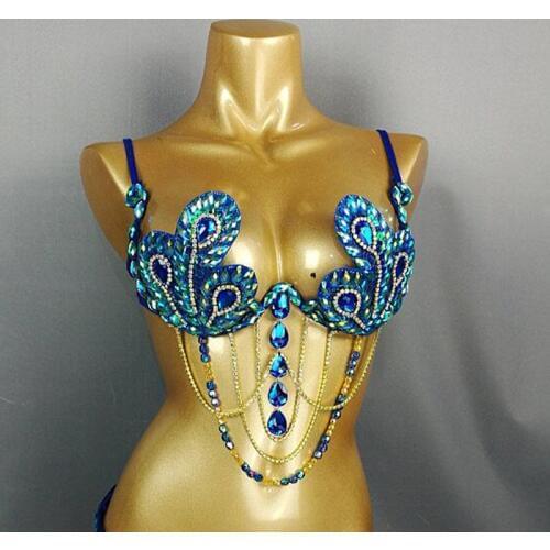 Samba Carnival Bra Rainbow Royal blue Stone Belly dancing WIRE BRA BB010