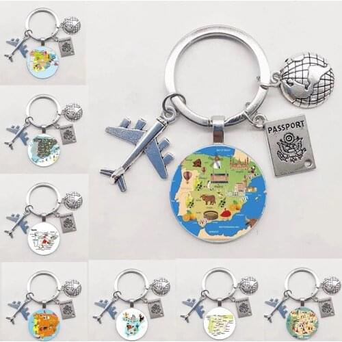 New Style 25mm Handmade Spanish Cartoon Map Fashion Keychain, Jewelry Exquisite Gift Keyring
